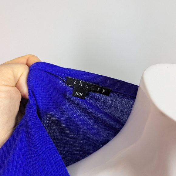 Theory Royal Blue Merino Wool Cardigan Sweater Size S Soft Lightweight Long - Picture 6 of 9